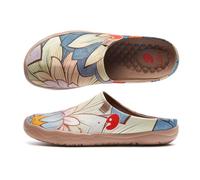 UIN Women's Slipper Lightweight Slip On Mules Comfortable Flat Wide Toe Clog Casual Art Painted Travel Shoes Malaga-Lotus Flowers (40)