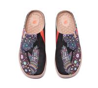 UIN Women's Slipper Lightweight Slip On Mules Comfortable Flat Wide Toe Clog Casual Art Painted Travel Shoes Malaga-Pray for Goodness (42)