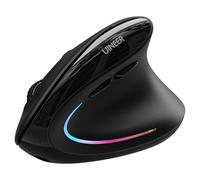 Uineer Vertical Ergonomic Mouse, 3-Mode Wireless Bluetooth 5.0/4.0 & 2.4G with USB-A Receiver, Rechargeable Office Laptop Mice, 3-Device Switching, Silent Click, 4 DPI, 7-Color LED for PC,Laptop,Mac