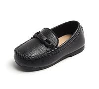Uineky - Toddler Boys Girls Leather Loafers Dress Shoes Oxford Toddler Casual Flats Slip On School Uniform Walking Boat Shoes, A1 Black, 14.3 cm