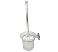 Uinfhyknd Chrome Round Wall Mounted Toilet Brush and Frosted Glass Toilet Brush Holder