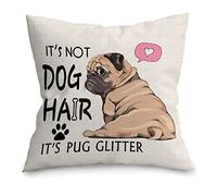 UINHMOP It's Not Dog Hair It's Pug Glitter 18x18in Throw Pillow Cover,Funny Pug Dog Decor Decorations for Home Bedroom Living Room Girls Room,Gifts for Dog Lovers Pug Mom Girls Women