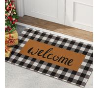 UINI Welcome Mat Outdoor Indoor Door Mats, Heavy Duty Buffalo Plaid Welcome Front Door Mat, Non Slip Durable Entrance Rugs for Outside Entry, Porch, Resist Dirt, 17"x 30"