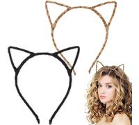 uinnossvc 2 Cat Ears Cat Headband Leopard Print Black Kitten Ear Headbands Cheetah Ears Kids Kitten Headband Halloween Leopards Ear Adult Kids Anime Cosplay Women Cosplay Accessories