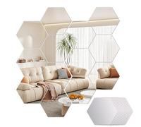 uinnossvc Pack of 12 Self-Adhesive Mirror Tiles, Hexagon Mirror for Gluing, Adhesive Mirror, Tile Mirror, Acrylic Mirror Wall for Room, Bedroom, Aesthetic, Bed, Wall, Living Room, Hallway Decoration