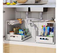 UINOFLE 2 Pack Under Sink Organizer, 2 Tier Under Sink Organizers and Storage Multi-Purpose Under Sink Storage for Bathroom Kitchen (White)