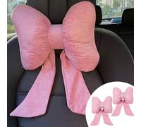 UINSUE 2PCS Chic Car Headrests with Bow-Shaped Cotton Linen Bowknot Neck Pillows for Cozy Road Trip & Cute Interior Decoration (Pink)