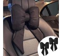 UINSUE 2PCS Chic Car Headrests with Bow-Shaped Cotton Linen Bowknot Neck Pillows for Cozy Road Trip & Cute Interior Decoration (Black)