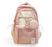 UINSUE Kawaii Backpack Double Shoulder Bag with Cute Star Removable Pouch Clear Pocket Large Capacity Dopamine Colors Daypack, Clear Pink, L, Cute