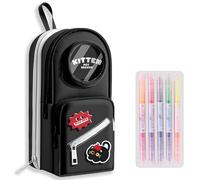 UINSUE Mini Backpack Pencil Case Art Marker Storage Canvas Makeup Pocket Small Gadget Bag Organizer Random Free of Highlighters (BLACK -CAT)