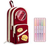 UINSUE Mini Backpack Pencil Case Art Marker Storage Canvas Makeup Pocket Small Gadget Bag Organizer Random Free of Highlighters (RED -BURGER)