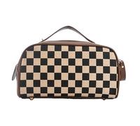 UINSUE Vintage Makeup Bag for Women Portable Retro Checkered Pattern Cosmetic Organizer Patchwork Style Pillow Storage Pouch Skincare Storage Bag Large Capacity Elegant Handheld Waterproof Handbag,