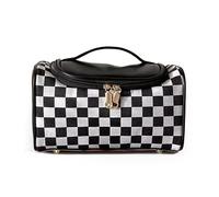 UINSUE Vintage Makeup Bag for Women Portable Retro Checkered Pattern Cosmetic Organizer Patchwork Style Pillow Storage Pouch Skincare Storage Bag Large Capacity Elegant Handheld Waterproof Handbag,