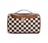 UINSUE Vintage Makeup Bag for Women Portable Retro Checkered Pattern Cosmetic Organizer Patchwork Style Pillow Storage Pouch Skincare Storage Bag Large Capacity Elegant Handheld Waterproof Handbag,