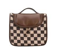 UINSUE Vintage Makeup Bag for Women Portable Retro Checkered Pattern Cosmetic Organizer Patchwork Style Pillow Storage Pouch Skincare Storage Bag Large Capacity Elegant Handheld Waterproof Handbag,