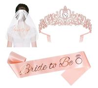 Uintoon Bachelorette Party Decorations Bride to Be Sash Tiara & Wedding Veil, Rose Gold Bridal Shower Crown Bride Veil and Sash for Women Bachelorette Party Accessories Supplies, Favors, Gifts