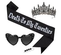 Uintoon Death to My 20s Decorations 3 PCS, 30th Birthday Sash Rip 20s Birthday Glasses and Black Crown Tiara for Women, 30th Birthday Decorations for Her Party Favors Supplies