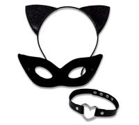 Uintoon Halloween Black Cat Costume for Women Girls 3PCS Sexy Black Cat Ears Headband and Cat Women Mask Heart Choker Costume Accessories Set for Halloween Masquerade Cosplay Party Favors