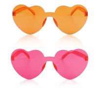 Uintoon Heart Sunglasses 2 Pairs Heart Shaped Glasses for Women Girls Cute Funny Party Glasses Party Favors Accessories, Orange, Rose Pink, 1in*1in*0.5in