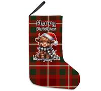 uinwk 16 Inches Red and Black Buffalo Plaid Highland Cow Christmas Stockings, Cute Cozy Highland Cow Xmas Stockings, Vintage Plaid Heifer Merry Christmas Socks Decoration