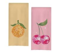 uinwk Funky Orange Pink Kitchen Towels, Trendy Retro Preppy Orange Cherry Disco Ball Hand Dish Towels, Preppy Bathroom Decor, Funky Kitchen Decor, 16x24 Inches Set of 2