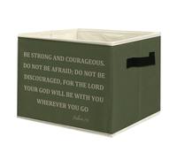 uinwk Green Christian Storage Bins, Inspirational Joshua 1:9 Bible Verse Collapsible Storage Box Laundry Basket with Handle for Home Bedroom Bathroom Office Clothes Toys Books