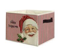 uinwk Red Christmas Santa Storage Bins, Vintage Santa Decor, Red and White Striped Christmas Collapsible Storage Box Laundry Basket with Handle for Home Bedroom Bathroom Office Clothes Toys Books