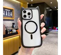 Uioeua Compatible with iPhone 16 Pro Max Magsafe Case,Cute Kawaii Cat Cartoon 3D Ears Magnetic Design for Women Girls Soft Slim Fit Silicone Shockproof Case for iPhone 16 Pro Max -Black
