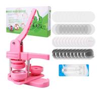 UIOK Badge Machine Kids, Pink Badge Making Kit 58 mm Badge Making Kit for Kids, Pin Maker Machine with 100pcs Button Parts & Circle Cutter, DIY Round Pin Maker Kit for DIY, Party and Gifts