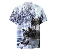 UIOKLMJH Men Anime Wolf Pattern Casual Hawaiian Shirt Tops