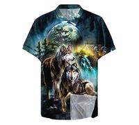 UIOKLMJH Men Anime Wolf Pattern Casual Hawaiian Shirt Tops
