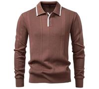 UIOKLMJH Men Button Down Solid Color Stripe Long Sleeve Polo Shirt Fall Winter Warm Business Casual Sweatshirt Brown