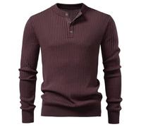 UIOKLMJH Men Button Placket Polo Shirt Ribbed Stripe Long Sleeve Fit Simple Winter Business Sweatshirt Coffee