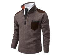 UIOKLMJH Men Cashmere Thick Polo Shirt Korean Style Half Zipper Stand Collar Outerwear Sweatshirt Brown