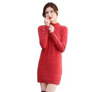 UIOKLMJH Winter Women Casual Button Long Sleeves Wool Knit Dress Pullover Red L