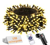 UIONVO Christmas Battery Fairy Lights - USB Rechargeable 10m 100 LED Warm White String Light Remote Waterproof Outdoor Garden Indoor Xmas Tree Lighting Wedding Party Decorations