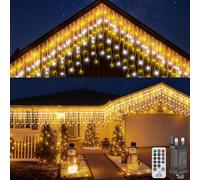 UIONVO Icicle Lights Warm White Outdoor - 10M Outdoor Icicle Christmas Lights Mains Powered Waterproof Connectable Christmas Gutter Light for Roof Indoor Window Garden