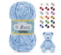 Uiopa 100g/80m Chunky Chenille Yarn, Plush Velvet Yarn Thick Chenille Wool, Light Blue Fluffy Crochet Chunky Wool for Amigurumi Blankets Clothes DIY Crafts