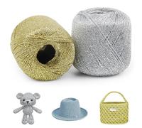 Uiopa 2 Pack Glitter Yarn 2mm x 120m Sparkle Crochet Macrame Yarn Metallic Polyester Cord for Bags, Baskets, Hats, Amigurumi, Home Decor, DIY Crafts