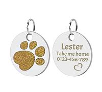 Uiopa 2 Pack Personalised Dog Tags for Pets, Pet Tags Engraved Dog Cats, Glitter Round Shape Collar Tag for Cats and Dogs (Gold)