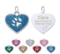 Uiopa 2 Pack Pet Tags Engraved Dog Cats, Personalised Dog Tag and Cat Tag, Glitter Heart Shape Collar Tags for Cats and Dogs, Up to 3 Lines of Custom Text (Blue)