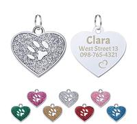 Uiopa 2 Pack Pet Tags Engraved Dog Cats, Personalised Dog Tag and Cat Tag, Glitter Heart Shape Collar Tags for Cats and Dogs, Up to 3 Lines of Custom Text (Silver)