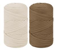 Uiopa 2 Pack T-Shirt Yarn, 800g/300m Chunky Crochet T Shirt Yarn, Polyester Elastic Fabric Ribbon for Crocheting Bags, Baskets, Home Decor, DIY Crafts (Beige+Dark Brown)