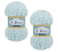 Uiopa 2 Skeins Faux Fur Yarn, 2 x 100g Teddy Fur Fluffy Wool, Polyester Eyelash Yarn Fluffy Chunky Wool for Crocheting Knitting Scarves Hats Bags Slippers DIY Crafts (Aqua Blue)