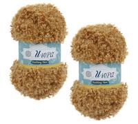 Uiopa 2 Skeins Faux Fur Yarn, 2 x 100g Teddy Fur Fluffy Wool, Polyester Eyelash Yarn Fluffy Chunky Wool for Crocheting Knitting Scarves Hats Bags Slippers DIY Crafts (Khaki)