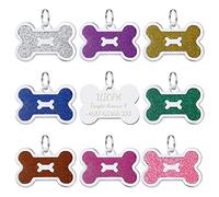 Uiopa 2pcs Bone Dog Tags for Pets Engraved, Personalised Dog Tag Engraved Dog Identity Collar Cat ID Tags, Polished Cat Name Plate for Puppy, Kitten, Small/Medium/Large Pet (Pink)
