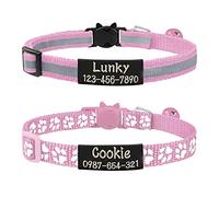 Uiopa 2pcs Cat Collars Quick Release + 2pcs Dog Tags for Pets Engraved, Cat Collar with Bell and Dog Name Tag, Personalised Reflective Kitten/Puppy Collars for Whelping Dog, Cat (Pink)