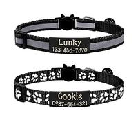 Uiopa 2pcs Cat Collars Quick Release + 2pcs Dog Tags for Pets Engraved, Cat Collar with Bell and Dog Name Tag, Personalised Reflective Kitten/Puppy Collars for Whelping Dog, Cat (Black)