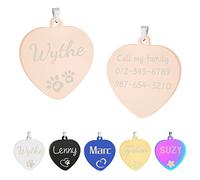 Uiopa 2pcs Dog Tags for Pets Engraved, Heart Dog Name Tags Personalised Dog Tag, Stainless Steel Cat ID Identity Plate for Puppy, Kitten, Identity Pendant for Him or Her In Velvet Pouch (Rose gold, L)