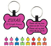 Uiopa 2pcs Dog Tags for Pets Engraved, No Noises Silicone Personalised Dog/Cat Tag, Soft Bone/Round Dog Identity Tag Engraved, Pet Collar ID Name Plate for Puppy, Kitten (Bone, Purple)